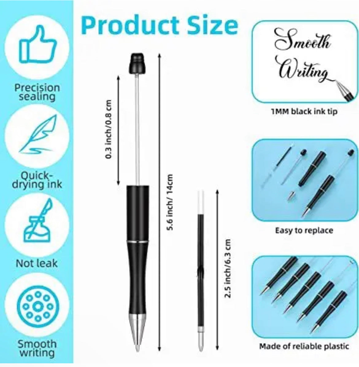 Beadable Pens Assortment 2 (5 Colors)